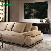 Luxus-Villa Polstersofa Leder/Stoff Maserholzrahmen Zylindrische Armlehnen Couch Italienisches Design Wohnzimmermöbel