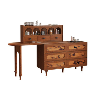 Vintage Solid Wood Dressing Table With Storage <b>Drawers</b> And Shelf Integrated Makeup Desk For Bedroom - Product Image 5