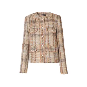 Autumn New French Vintage Luxury Style Celebrity Little Fragrant Rough Tweed Contrast Plaid Coat