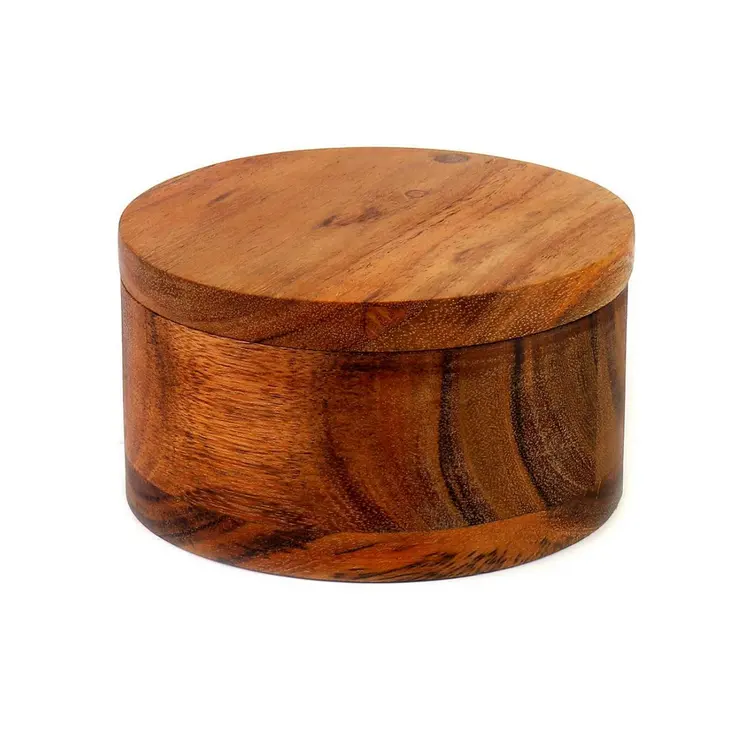 Best selling elegant acacia wood Kitchen storage round masala container spice box