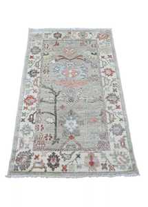 Taille personnalisable 3'x4'9 gris noué à la main Afghan Angora Oushak motif floral laine salon Camping voyage prière pique-niques - Product Image 3