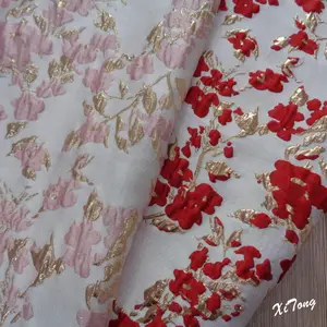 新デザイン中国繊維サプライヤー100% ポリエステル織りカスタマイズファッション3D花糸染めブロケードジャカード生地ドレス用