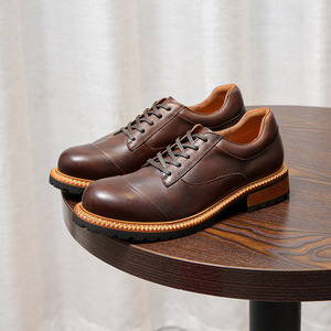 Bottes de travail basses en cuir à large bordure, style rétro américain, avec semelles épaisses, chaussures pour hommes - Product Image 2