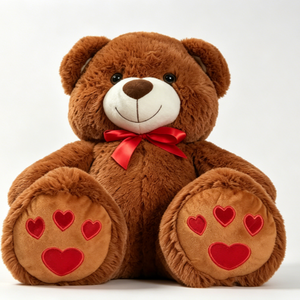 Customized Brown teddy bear plush, <b>Red</b> <b>bow</b> teddy bear, Heart paw teddy bear - Product Image 3
