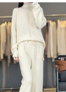 Женский повседневный весенний модный вязаный костюм-двойка больших размеров: однотонный свободный пуловер с V-образным вырезом и длинными рукавами, брюки - Product Image 4