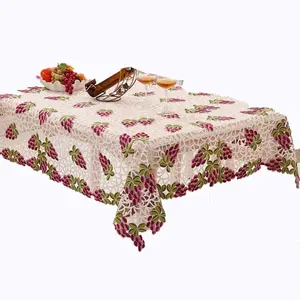 High quality Computer embroidered lace rectangular tablecloth handmade polyester lace tablecloth