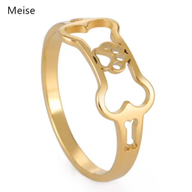Yiwu Meise Gato Bonito Cão Pet Pata Osso Anéis Engraçados Minimalistas Anéis para As Mulheres Aço Inoxidável Anel De Amizade