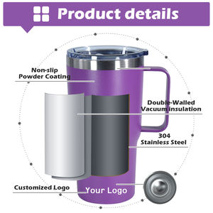 Tazas de Café Personalizadas de 20 oz con Recubrimiento en Polvo, Tazas de Viaje de Metal, Vaso Térmico Aislado al Vacío de Acero Inoxidable de 20 oz con Asa - Product Image 2