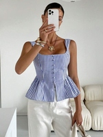 Personnalisé de haute qualité femmes décontracté été gilets personnalisable Sexy mignon rayé haut court