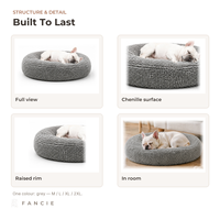 Coussin rond en peluche grise pour animaux de compagnie, pour chats et chiens de petite et moyenne taille, nid douillet avec surface en chenille, OEM