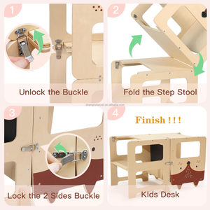 Taburete de <span class=keywords><strong>cocina</strong></span> plegable lindo 3 en 1 de pie de madera Montessori Original torre de aprendizaje ayudante con pizarra <span class=keywords><strong>para</strong></span> niños pequeños - Product Image 6