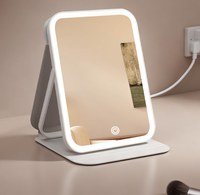 Miroir cosmétique LED avec lumière, cadre carré en plastique, pliable, portable, pour table de maquillage, dortoir d'étudiant, bureau