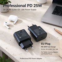 Adaptor Daya Profesional PD 25W 5V 3A 9V 2.25A 12V 1.8A Colokan EU untuk Tablet, Kamera, Speaker, dan Pengisi Daya Ponsel