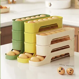 4-layer Slide Egg Storage Box <b>Ladder</b> Style Refrigerator Side Door Large Capacity Manual Portable Plastic Kitchen Organizer - Product Image 1