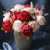 Vente en gros de pivoines artificielles à 13 têtes, fleurs sèches pour la décoration de la maison de mariage, fleurs en soie, décoration de table pour mariage