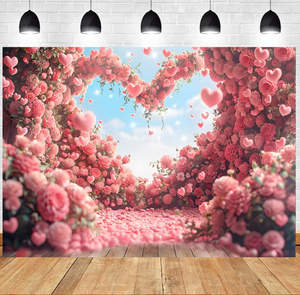 Fond de toile de fond avec mur de briques rouges et porte en bois, idéal pour les mariages et les mariées - Product Image 1