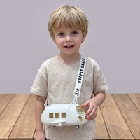 Gobelet à paille réutilisable en PP, sans BPA, anti-fuite, avec sangle de transport, motif dessin animé train, écologique, pour enfants, idéal pour l'école et les activités de plein air