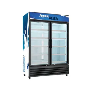 Apex 우유 슈퍼마켓 상업용 수직 수직 대형 냉동고 디스플레이 쿨러 냉장고 쇼케이스 이중 도어 동결