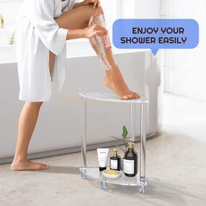 Taburete de ducha de esquina, Banco de ducha de acrílico transparente, asiento de baño, almacenamiento de toallas para afeitarse las piernas - Product Image 3
