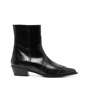 Flangesio <span class=keywords><strong>chelsea</strong></span> botte bouts pointus et talons épais en cuir verni noir mode bottes Sexy pour femmes bottes de motard en cuir - Product Image 3