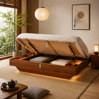 Lit mural minimaliste moderne avec rangement, lit flottant en bois massif pour petits appartements - Design écologique