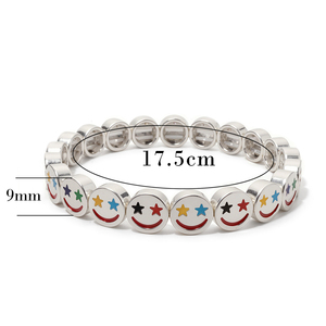 Pulseras Elásticas de Satén Color Plata con Diseño Bohemio de Cara Feliz para Mujer, Pulseras de Moda con Múltiples Niveles - Product Image 3