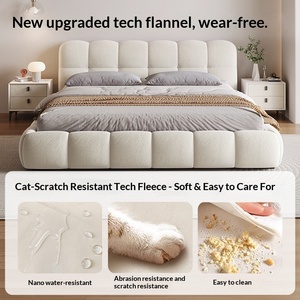 Juego de Cama de Lujo Moderno de Alta Gama con Tela Suave, Estructura de Madera Sólida, Color Blanco Crema, Tamaño King/<span class=keywords><strong>Queen</strong></span>/Doble, para Recámara Principal - Product Image 4