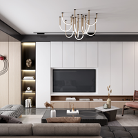 Centre de divertissement LED en bois naturel, style moderne blanc, bois massif nordique, français