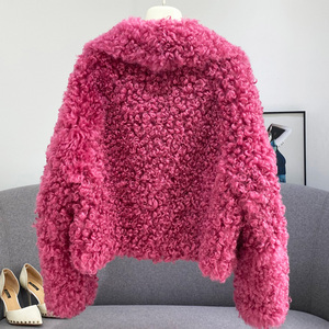 Veste en cuir à col rabattu de haute qualité, fourrure douce et bouclée, <span class=keywords><strong>manteau</strong></span> en peau de mouton pour femmes - Product Image 5