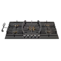 Cuisinière à gaz OEM/ODM d'usine, 5 brûleurs, plaque de cuisson en verre trempé 90 cm, encastrable pour maison, hôtel, cuisine