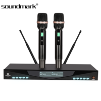 Microphone de karaoké KTV sans fil numérique à 2 canaux Soundmark K-150 avec suppression du bruit, capteur infrarouge, piles AA et contrôle du volume