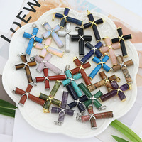 JF8422 Chunky Argent Plaqué Or Pierre Naturelle Cristal Quartz Pierre Semi-précieuse Pierre Gemme Croix Crucifix Pendentifs