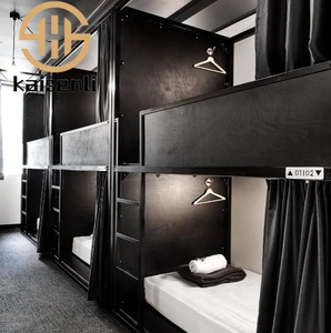 <span class=keywords><strong>Lit</strong></span> capsule KSL noir en bois et acier, très populaire, pour auberge de jeunesse économique, cabine de couchage, durable et stable - Product Image 1