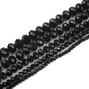 Perline di Vetro Cristallo Sfaccettato Nero 4-12mm, Pietre Semipreziose Naturali Rotonde, Filo da 38cm per Creazione di Gioielli KUOYU F00171 - Product Image 3