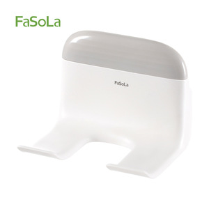 FaSoLa Hair Dryer Holder Wall Mounted White Punch Free 2 In 1 Squeegee Wipe - Product Image 1