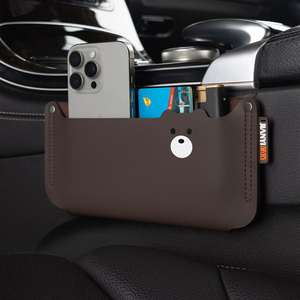Organisateur de siège de voiture en cuir motif ours de dessin animé, sac de rangement multi-poches, poche latérale, durable, ajustement universel, pour BMW Toyota Honda - Product Image 1