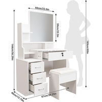 Ensemble de coiffeuse blanche avec miroir et tabouret, coiffeuse à 4 tiroirs avec étagères pour filles femmes chambre maquillage bureau