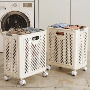 XT431-2モダンな環境に優しい折りたたみ式プラスチック製洗濯バスケットホイール付き多目的室内装飾ランドリールーム - Product Image 2