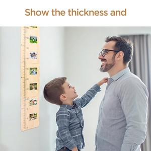 Wooden Children's Growth Record Ruler <b>With</b> Photo <b>Frames</b> Vertical Wall <b>Mount</b> Height Measuring Tool For Home Use - Product Image 4