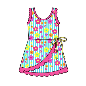 Robe d'été décontractée sans manches pour fillette, motif floral, écologique, avec short intégré et ourlet festonné, idéale pour l'activité sportive (ODM) - Product Image 5