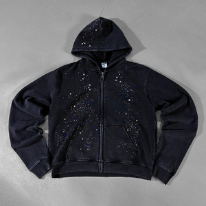 Sweat à capuche surdimensionné pour homme, impression personnalisée, vente en gros, haute qualité, streetwear décontracté, sweat à capuche orné de strass - Product Image 1