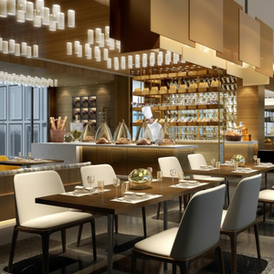 Set di Tavolo da Pranzo in Impiallacciatura di Legno e Sedie in Pelle per Hotel, Ristoranti e Caffè di 5 Stelle - Product Image 1