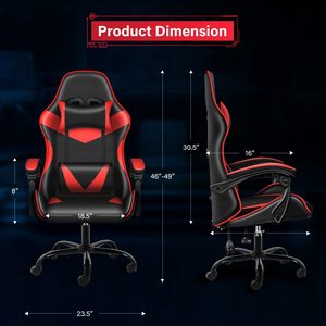 Silla <span class=keywords><strong>Gamer</strong></span> Negra y Roja con Función Reclinable, Ergonómica, Respaldo Alto Ajustable y Giratoria - Product Image 3