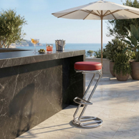 Tabouret de bar moderne en forme de Z, structure en acier chromé, coussin en cuir PU et éponge, chaise haute ronde pour cuisine et bar à dîner