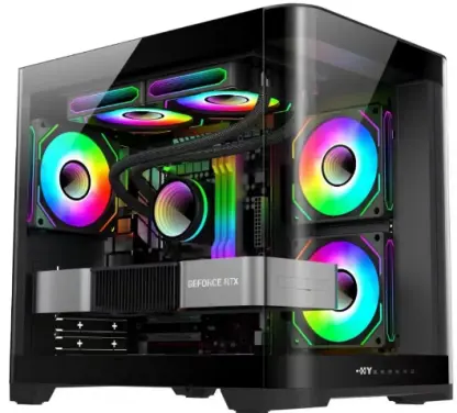 Powercase Popular Design Gaming Case Glass Panel Window Rgb Fan Aluminum Gaming Computer Case Middle Tower Itx M-Atx Pc Case
