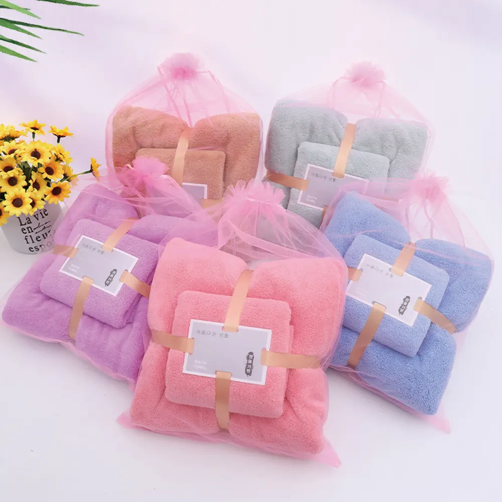 High Quality Custom Coral Fleece Plush Gift Set Beauty Wholesale Towel Set Hand Face Bath Towel
