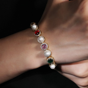 Stile <span class=keywords><strong>TIFFANI</strong></span> luce di lusso gioielli estivi per le donne della catena di moda collana di perle colorate bracciale in rame con zircone alla moda - Product Image 2