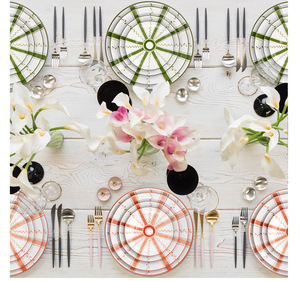 Assiettes en céramique classiques design feuille de ruban à rayures roses vertes en porcelaine florale pour la location de mariage - Product Image 6