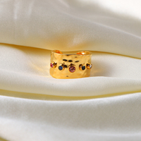 Farbenfrohe Kubische Zirkonia CZ Stein Kristall Breitband Schmuck Damen Edelstahl Wasserdicht 18K Vergoldete Statement-Ringe