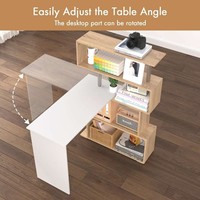 Bureau d'ordinateur d'angle en bois avec étagère de rangement, table d'étude pour enfants rotative à 180 degrés